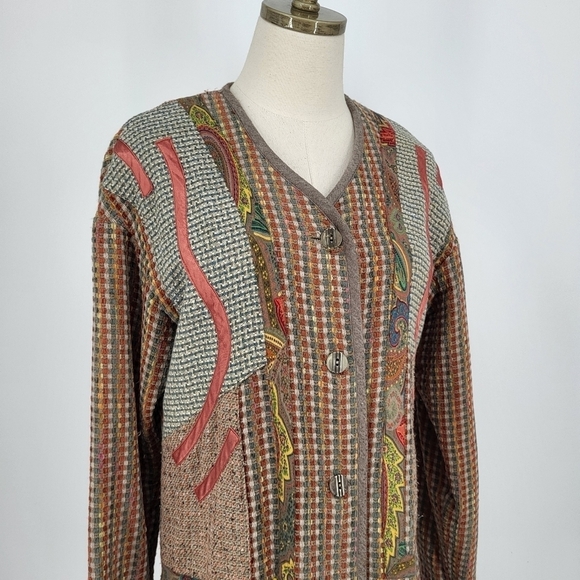 Vintage Wool Blend Blazer Jacket Button Up Plaid Funky Retro Art Print 70s 80s M - Picture 4 of 10